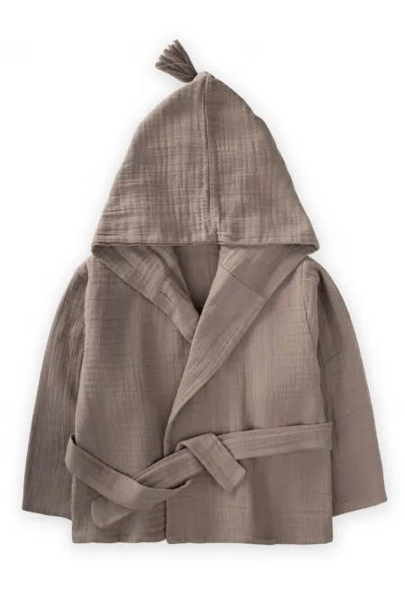Peignoir enfant en mousseline double épaisseur 1-9 ans, couleur vison foncé