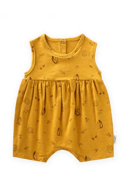 Desenli Kısa Tulum 0-3 Yaş Hardal Sarı