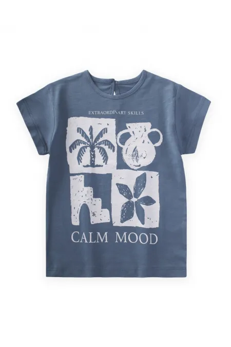 Calm Mood Printed T-Shirt 3-8 Years Old Indigo Blue