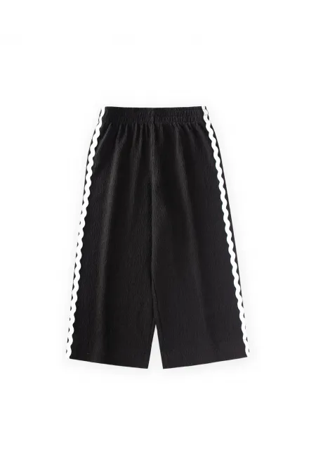 Crinkle Wide Leg Trousers, Ages 3-12, Black