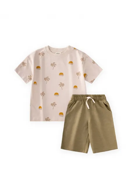 Patterned Capri T-Shirt Set, Ages 2-12, Beige