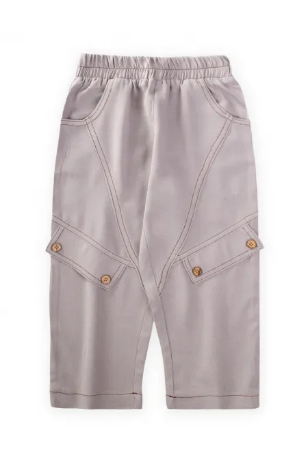 Dizi Kapaklı Keten Pantolon 2-7 Yaş A gri