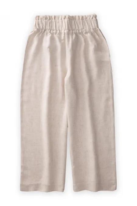 Beli Fırfırlı Bol Keten Pantolon 2-7 Yaş Naturel