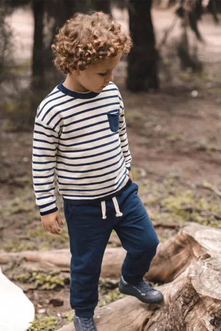 Çizgili Sweatshirt Takım 1-7 Yaş Lacivert