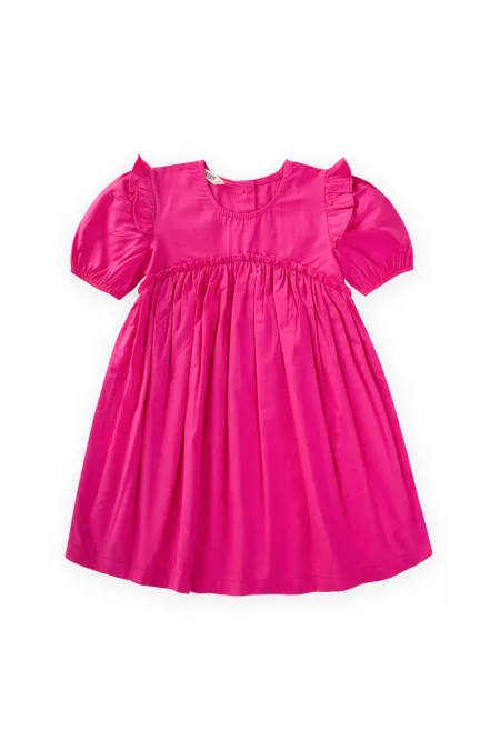 Robe en popeline à volants et plis, 2-7 ans, fuchsia