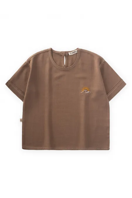 Sun Embroidered Linen Blouse 2-7 Years Old Caramel