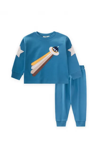Ensemble pyjama appliqué vaisseau spatial 2-8 ans bleu indigo