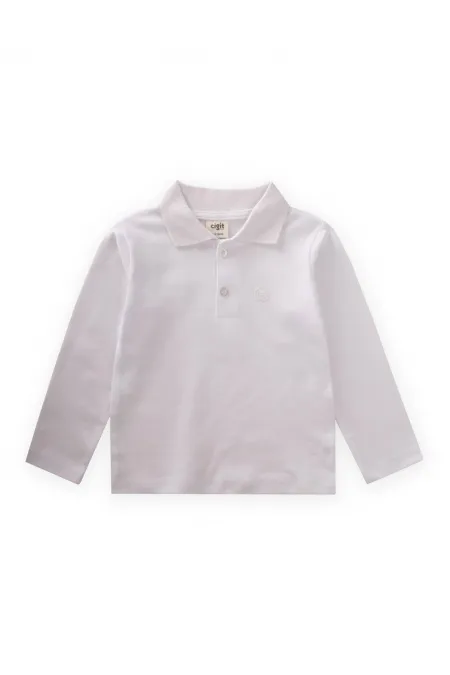 T-shirt à manches longues et col polo, blanc cassé, pour enfants de 2 à 14 ans