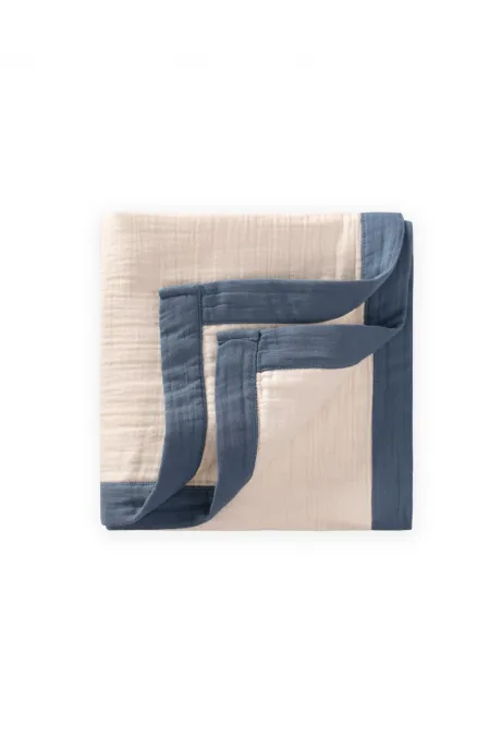 Couverture brute à quatre couches, passepoil épais, 85 x 90 pouces, indigo