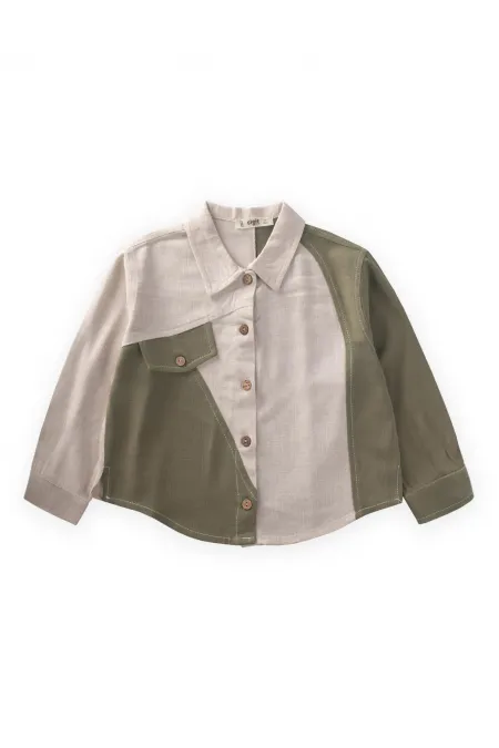 Chemise en lin bicolore 2-7 ans, naturel-kaki