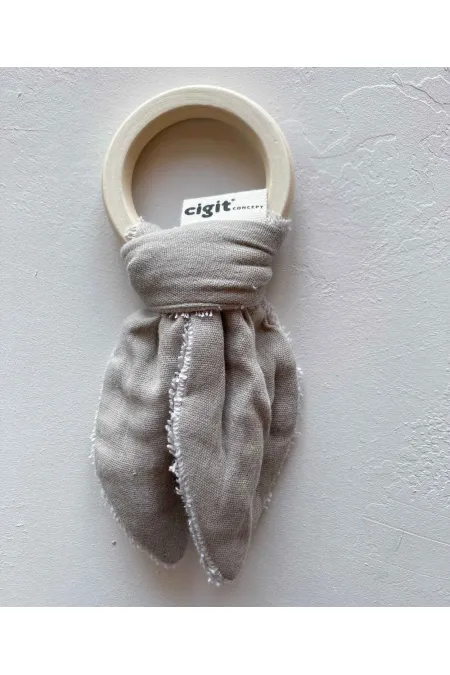 Wooden Muslin Baby Teether Mink