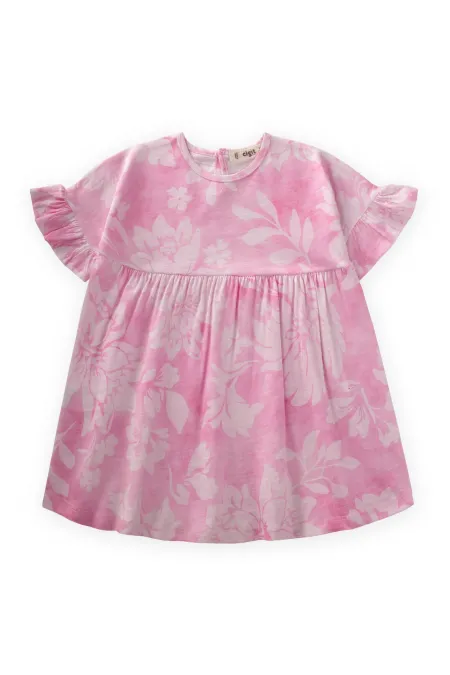 Robe rose à manches à volants et motifs pour enfants de 1 à 7 ans