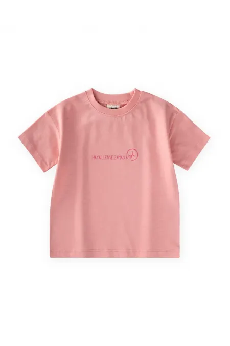 Slogan Baskılı T-Shirt 2-10 Yaş Pembe