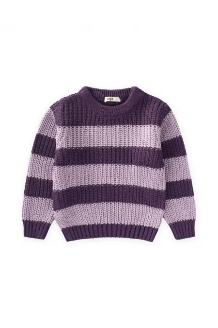Selanik Çizgili Triko Kazak 2-8 Yaş Mor