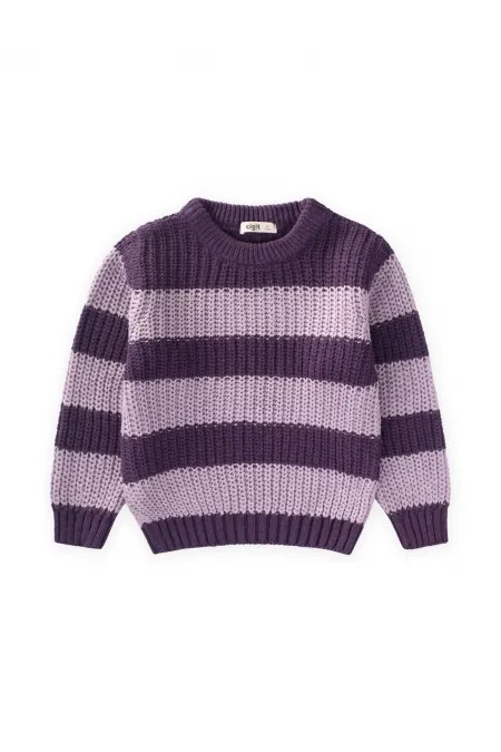Selanik Çizgili Triko Kazak 2-8 Yaş Mor