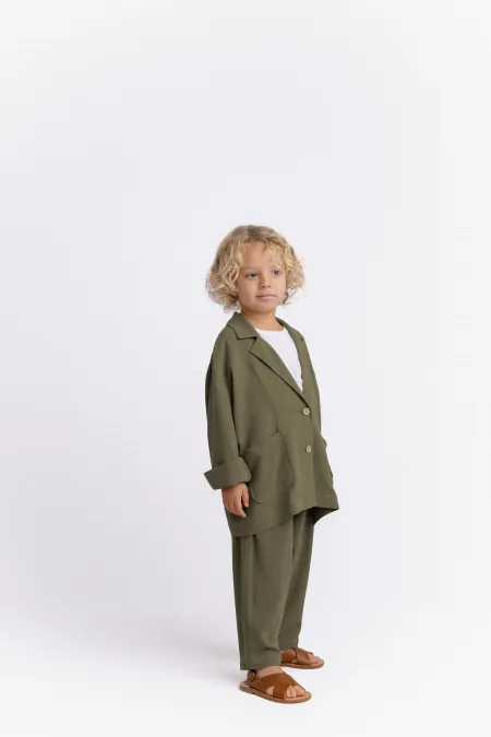 Keten Blazer Ceket 2-7 Yaş Haki Yeşil