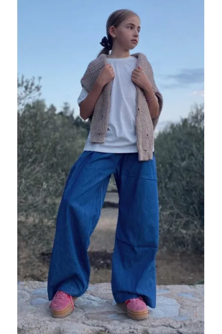 Geniş Paça Kot Pantolon 4-12 Yaş Mavi