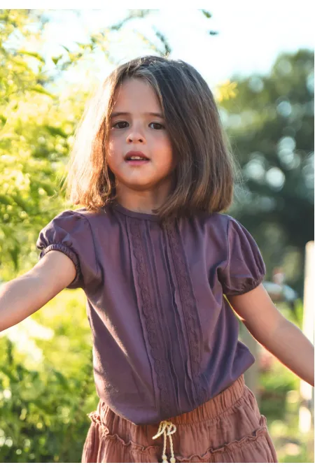 Lace Striped Blouse for 1-5 Year Olds Plum