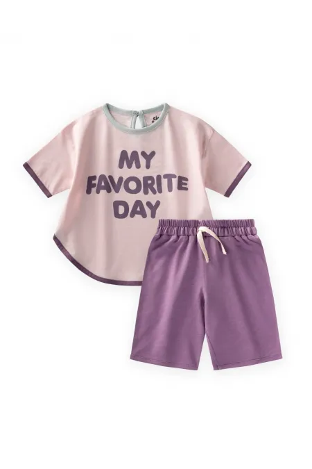 Ensemble short oversize avec liseré passepoil, 1 à 7 ans, rose poudré