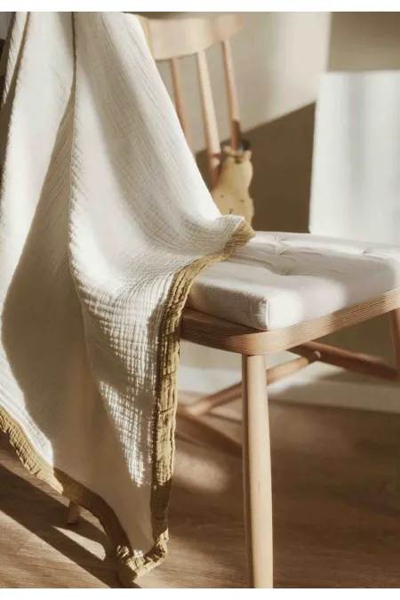 Couverture brute à quatre couches, passepoil épais, 85 x 90, moutarde