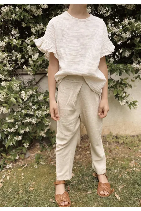 Çapraz Pileli Keten Pantolon 2-7 Yaş Naturel