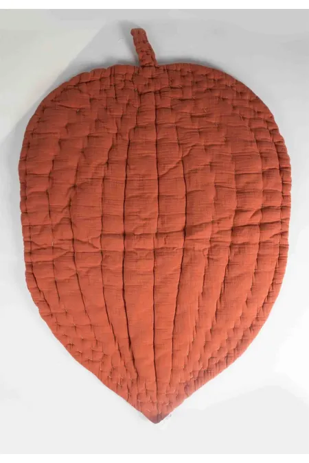 Tapis d'éveil bébé en mousseline à motif feuilles 105 x 80 cm (lavé) rouille