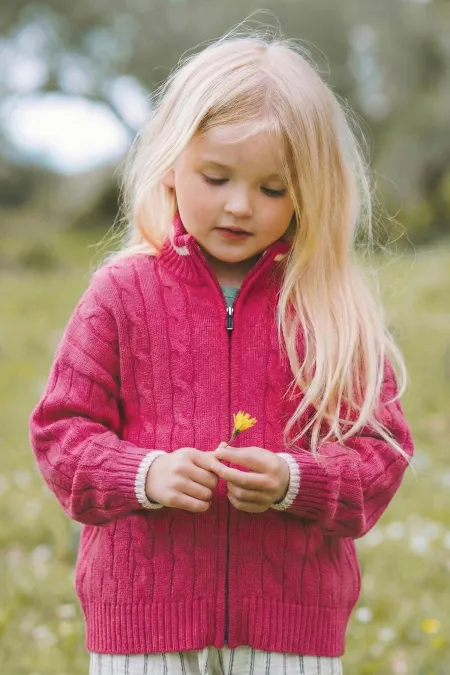 Saç Örgü Triko Hırka 2-11 Yaş Fuşya