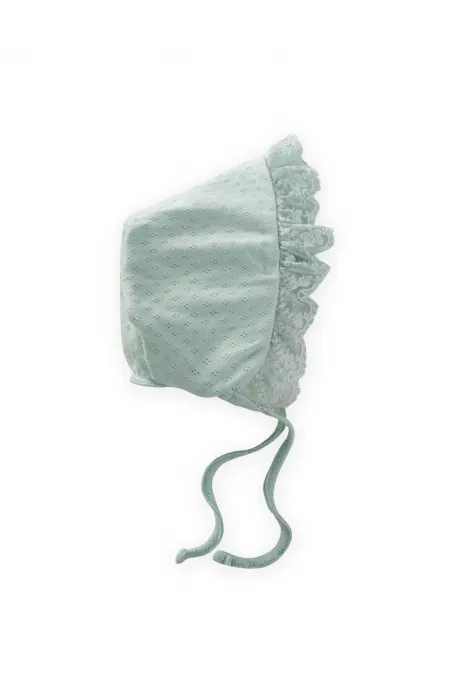 Scalloped Tied Baby Hat for Ages 0-1 Mint Green