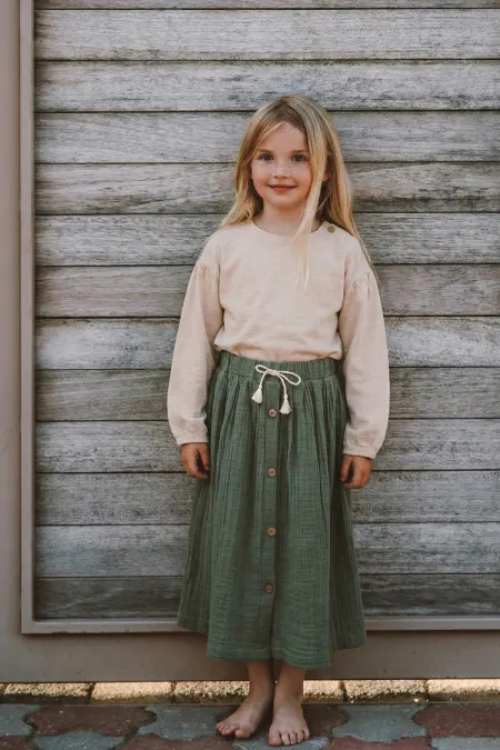 Organik Müslin Etek 2-8 Yaş Haki Yeşil