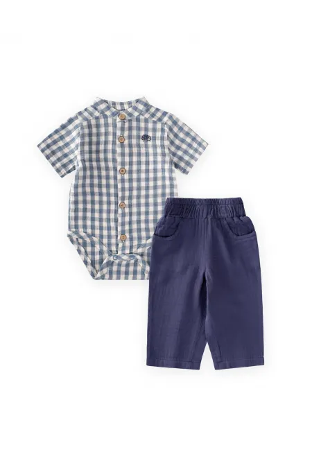 Ensemble chemise et body 0-3 ans à carreaux indigo