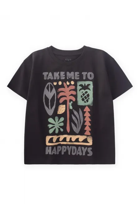 Baskılı T-Shırt 3-10 Yaş Siyah