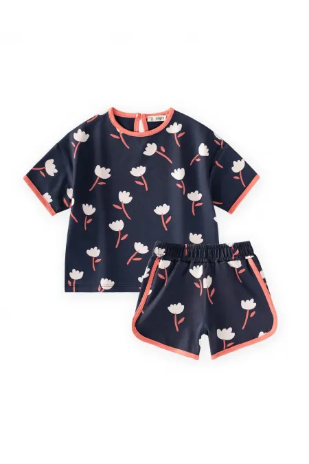 Desenli Oversize Şortlu Takım 1-7 Yaş Lacivert