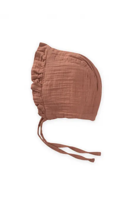 Muslim Baby Hat with Tie and Ruffle 0-2 Years Light Brown