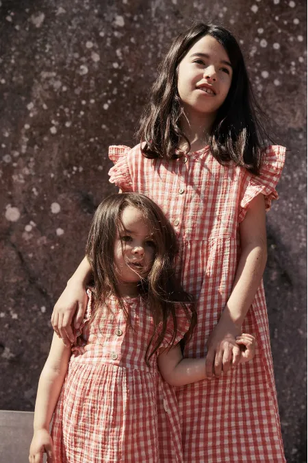 Robe à carreaux Peti, corail, 1-8 ans