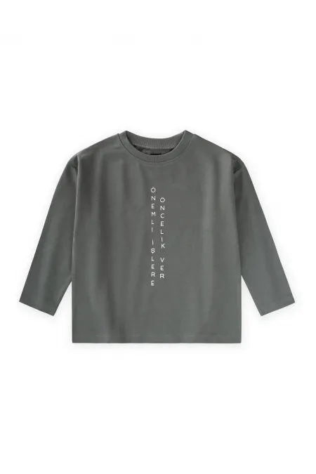 T-shirt à manches longues avec slogan, 2-10 ans, vert kaki