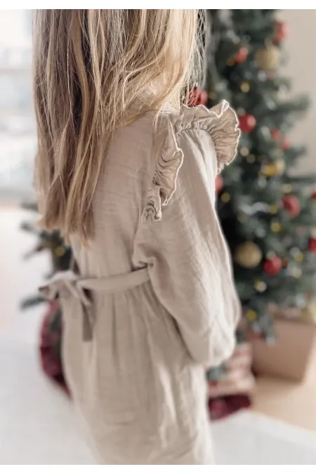 Ruffle Detail Muslin Dress, Ages 2-8, Mink