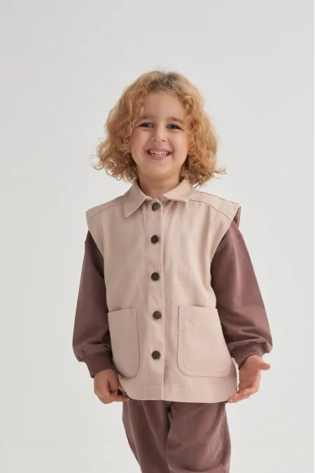 Gabardin Yelek 2-7 Yaş Bej