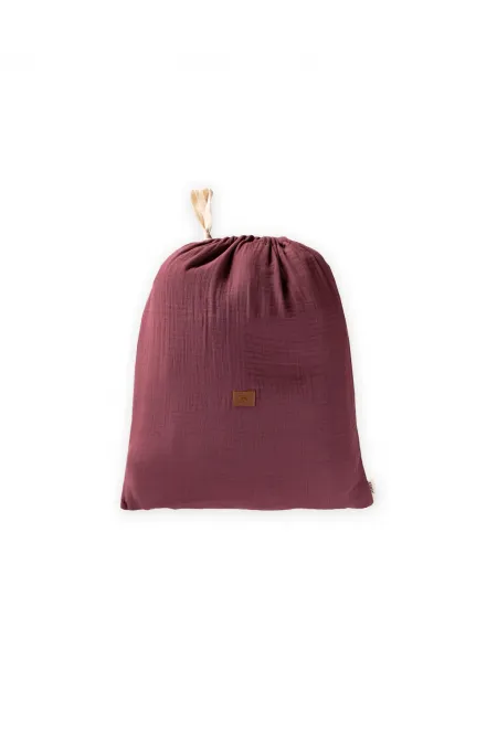 Housse de couette en mousseline avec pochette, 100 x 135 cm +/- 3 cm, drap-housse 120 x 150 cm, taie d'oreiller 35 x 45 cm, prune