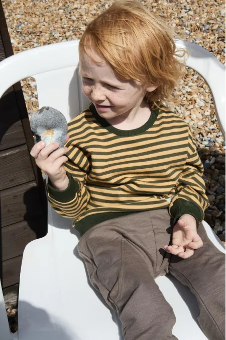 Çizgili Triko Sweatshirt 0-4 Yaş Hardal Haki