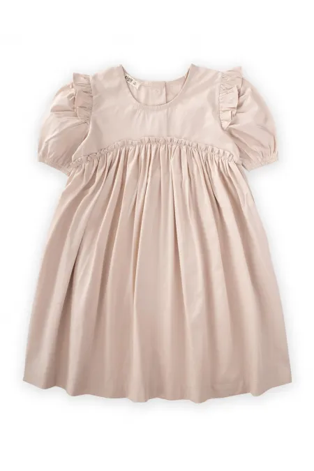 Robadan Fırfır Büzgülü Poplin Elbise 2-7 Yaş Ekru