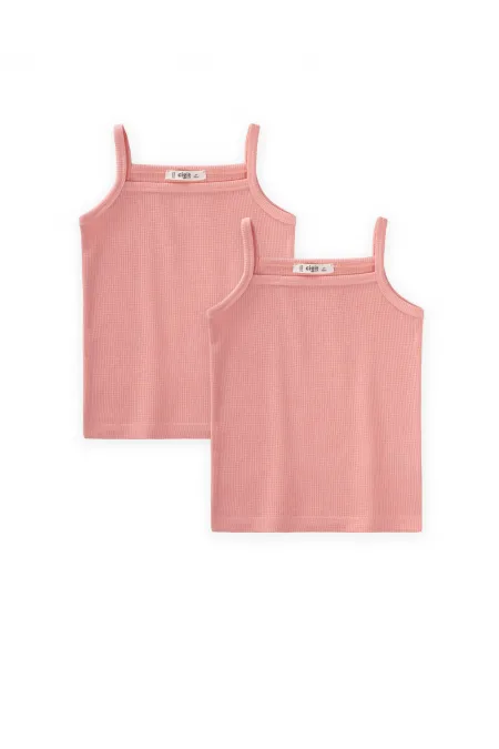 Two-Piece Strappy Girls' Tank Top, Ages 2-11, Salmon
