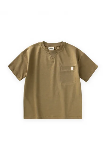 T-shirt à col détaillé, couleur olive, 2-12 ans