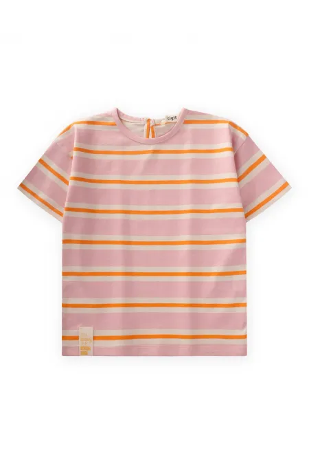 Striped Girl T-Shirt 2-10 Years Old Pink Orange Striped