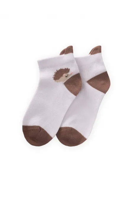 Kirpi Desen çocuk Patik Çorabı 5-12 Yaş Beyaz