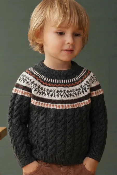 Desenli Triko Kazak 2-8 Yaş Antrasit