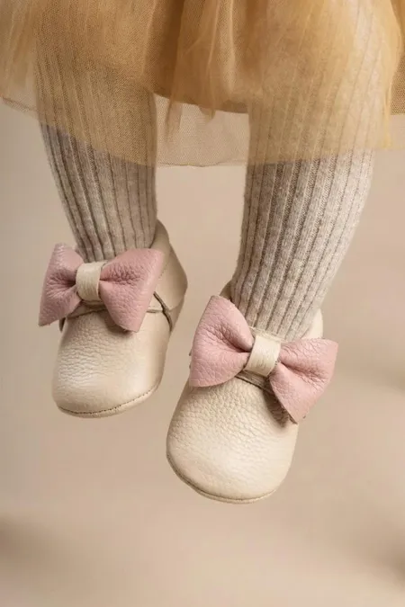 Deri Bebek Ayakkabı 17-21 Numara Ekru Pudra