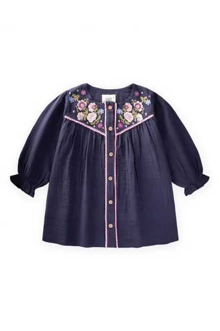 Robe en mousseline pour enfants de 2 à 10 ans, bleu marine