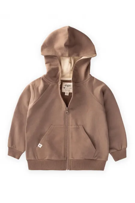 Gilet à capuche zippé, 1 à 14 ans, couleur vison