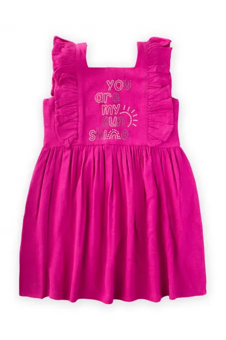 Robe à encolure carrée ornée de pierres, fuchsia, pour les enfants de 2 à 7 ans