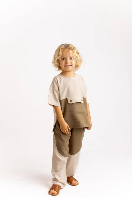 Two-Tone Linen Trousers 2-7 Years Old Caramel